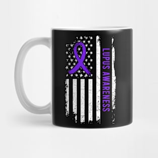 Lupus Awareness American Flag Purple Ribbon Mug